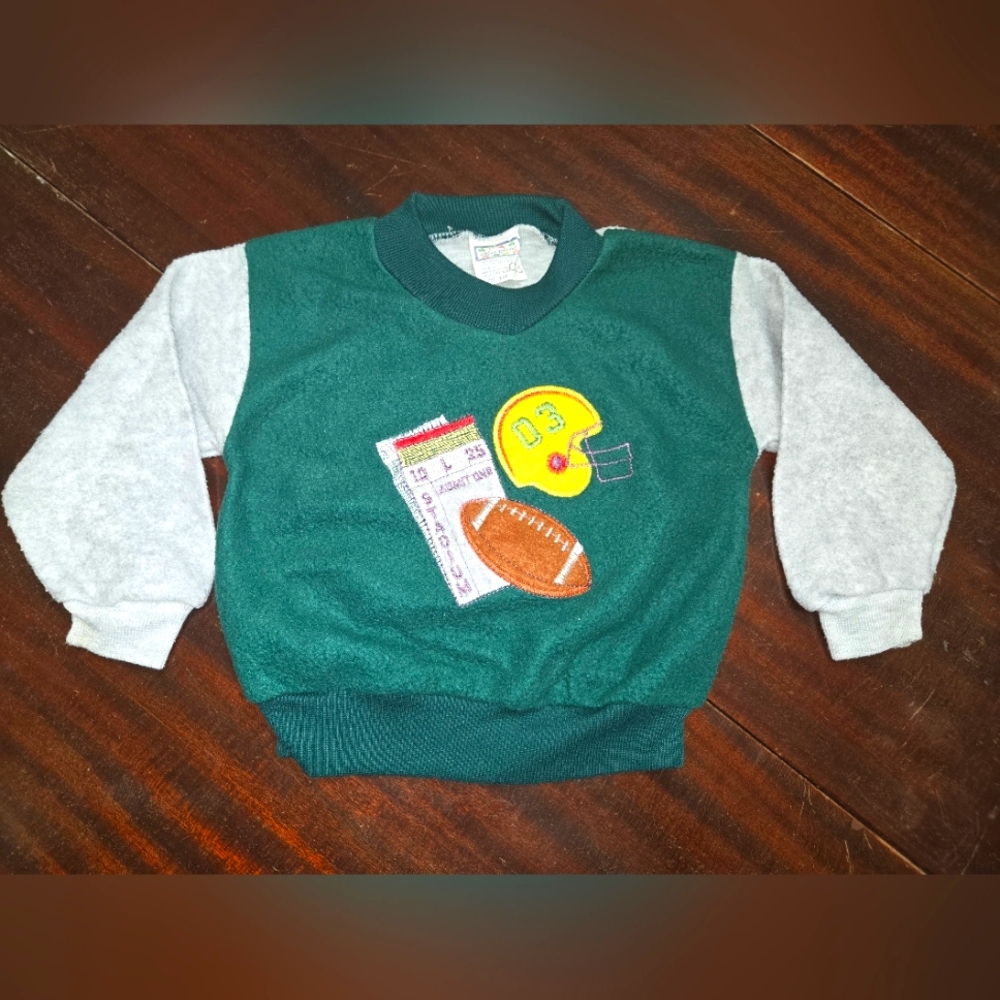 VINTAGE- Mon Petit- Green and Gray Football Sweatshirt 24 Mon.